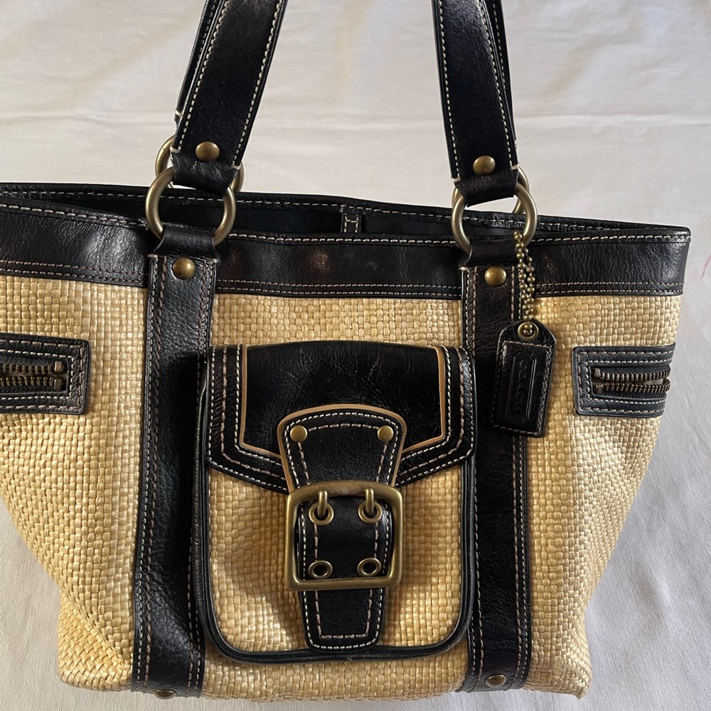 Coach vintage straw tote bag